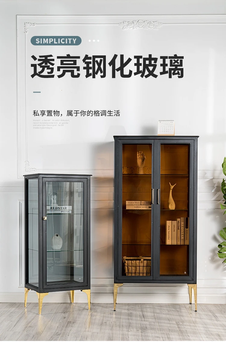 Nordic simple side cabinet modern small apartment household storage locker Italian light luxury glass display cabinet wine