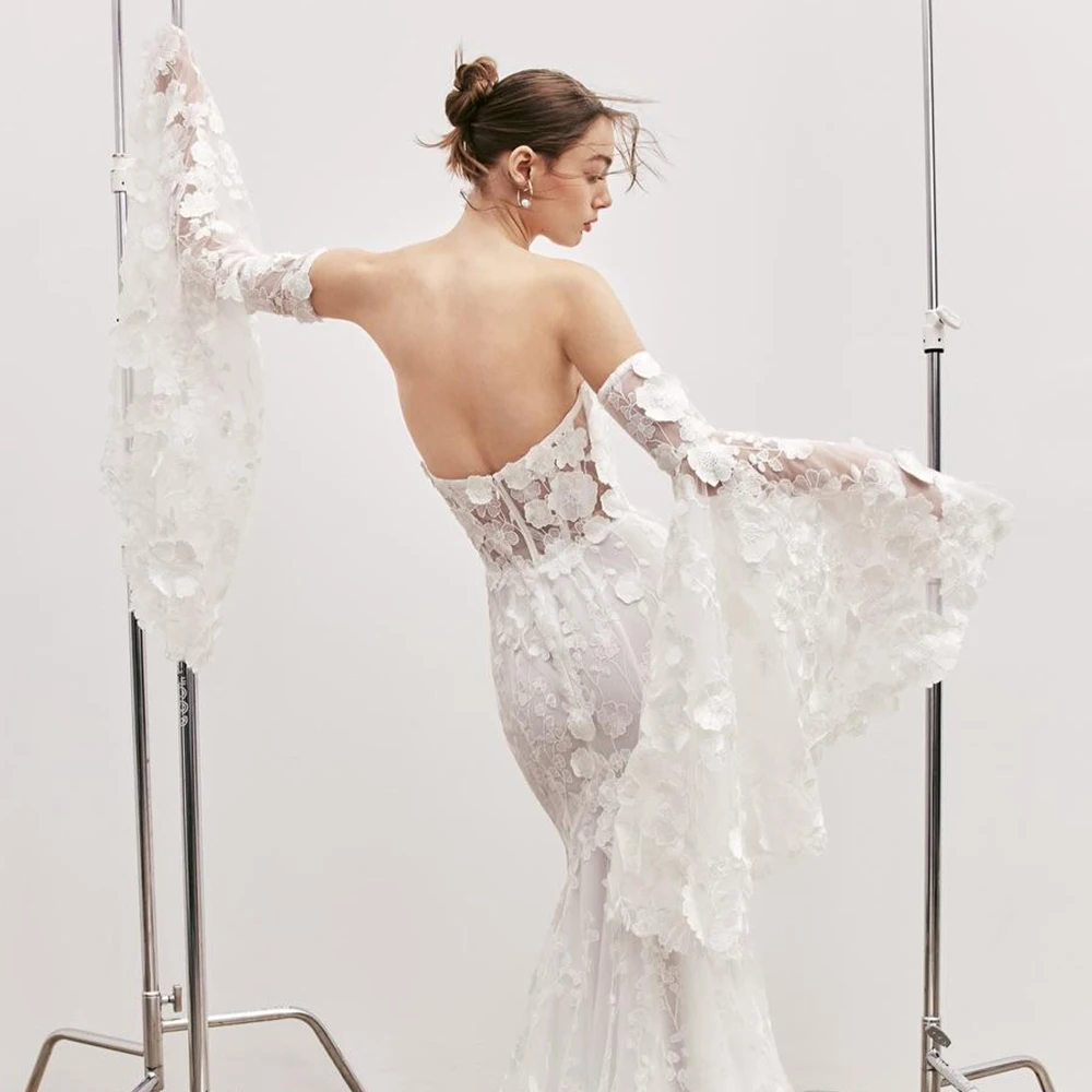 

Boho Lace Removeable Sleeves Wedding Accessories Long Flare Sleeves Fashion Bridal Fingerless Gloves Chic TSWD635