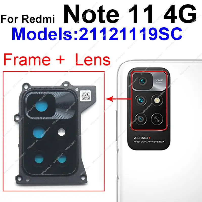 Rear Back Main Camera Glass Lens Cover For Xiaomi Redmi Note 11 11T 11S 11E 11Se Pro Plus 4G 5G Camera Lens Frame Holder Parts