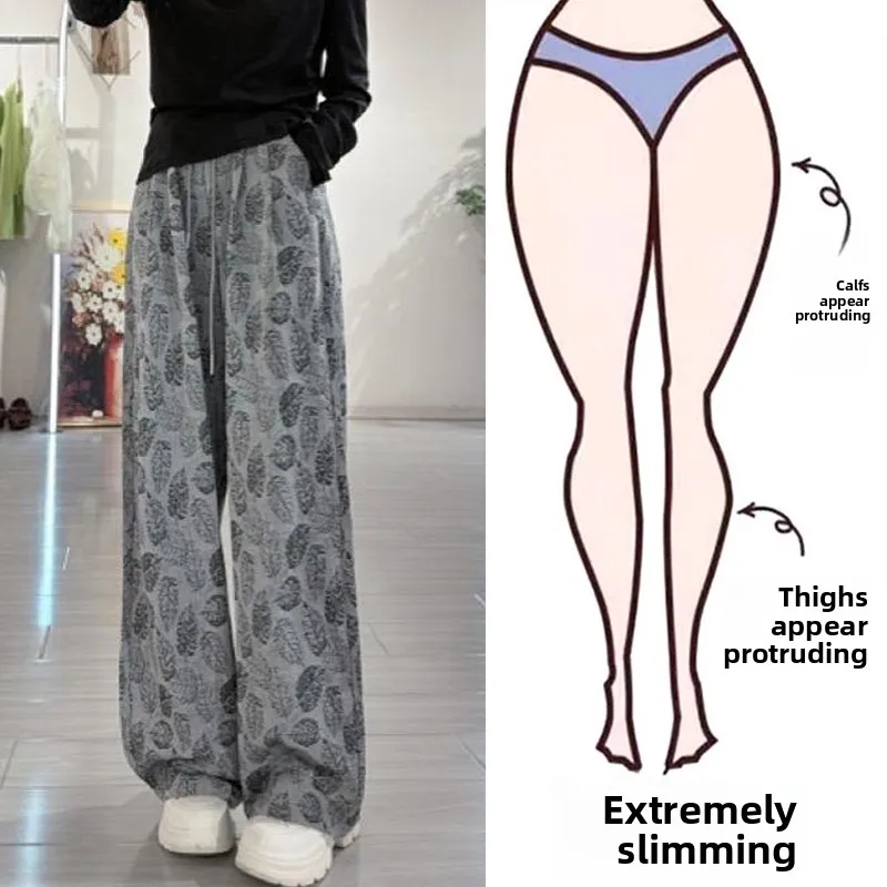 

Slimming High Waist Wide Leg Pants Women's plus Size Summer Thin Cool Straight Cut Trousers Casual Loose Fit Floral Embroidery