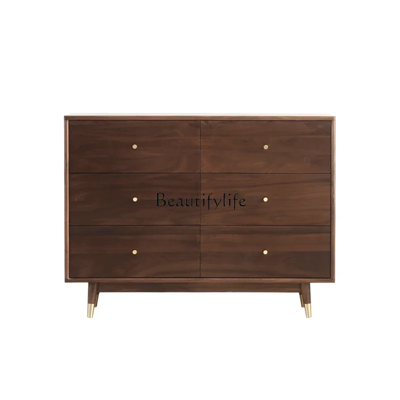 

Z.Solid wood black walnut six-chest cabinet modern simple bedroom living room storage locker