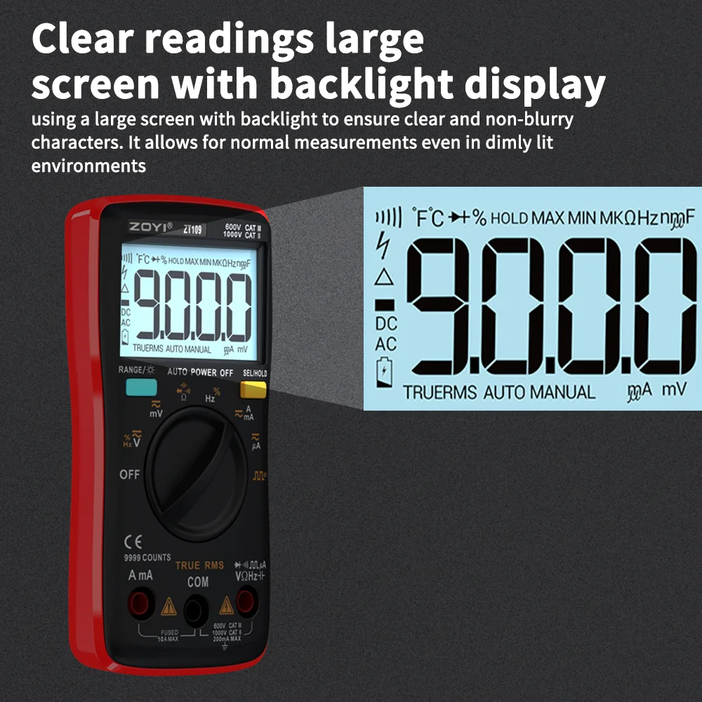 Imagem -06 - Multímetro Digital Anti-burn Alta Precisão Alcance Automático Display Digital Home Compact Zoyi-zt109