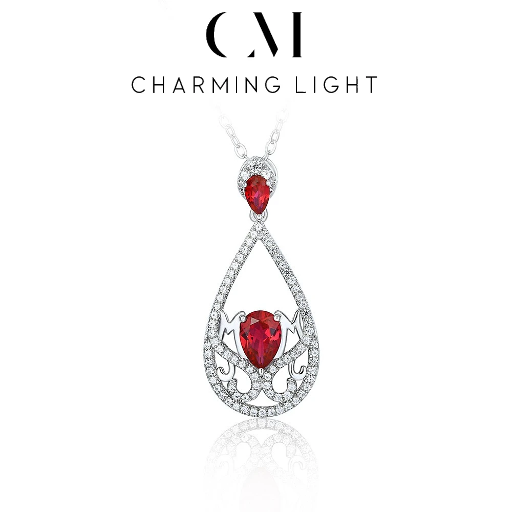 

CHARMING Elegant Ruby Color Gemstone Necklace Pendant 925 Sterling Silver for Women Engagement Pendant Jewelry With certificated