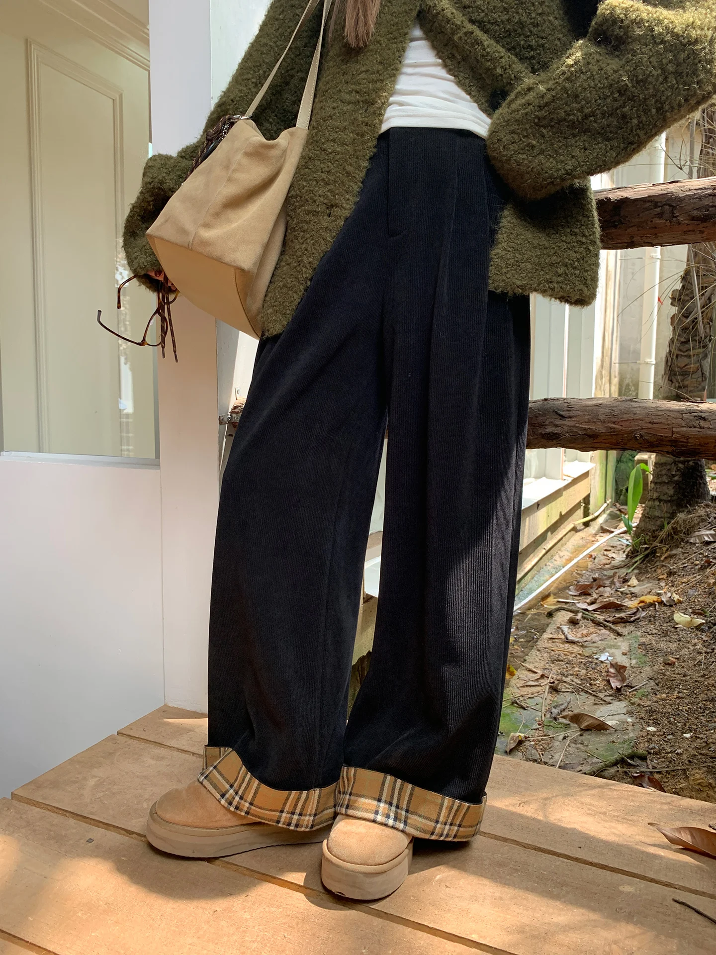 Bla High Waist Wide Leg Pants Damen Casual Loose Sle Cordhose Bequeme Straight Cut Hose für den Herbst