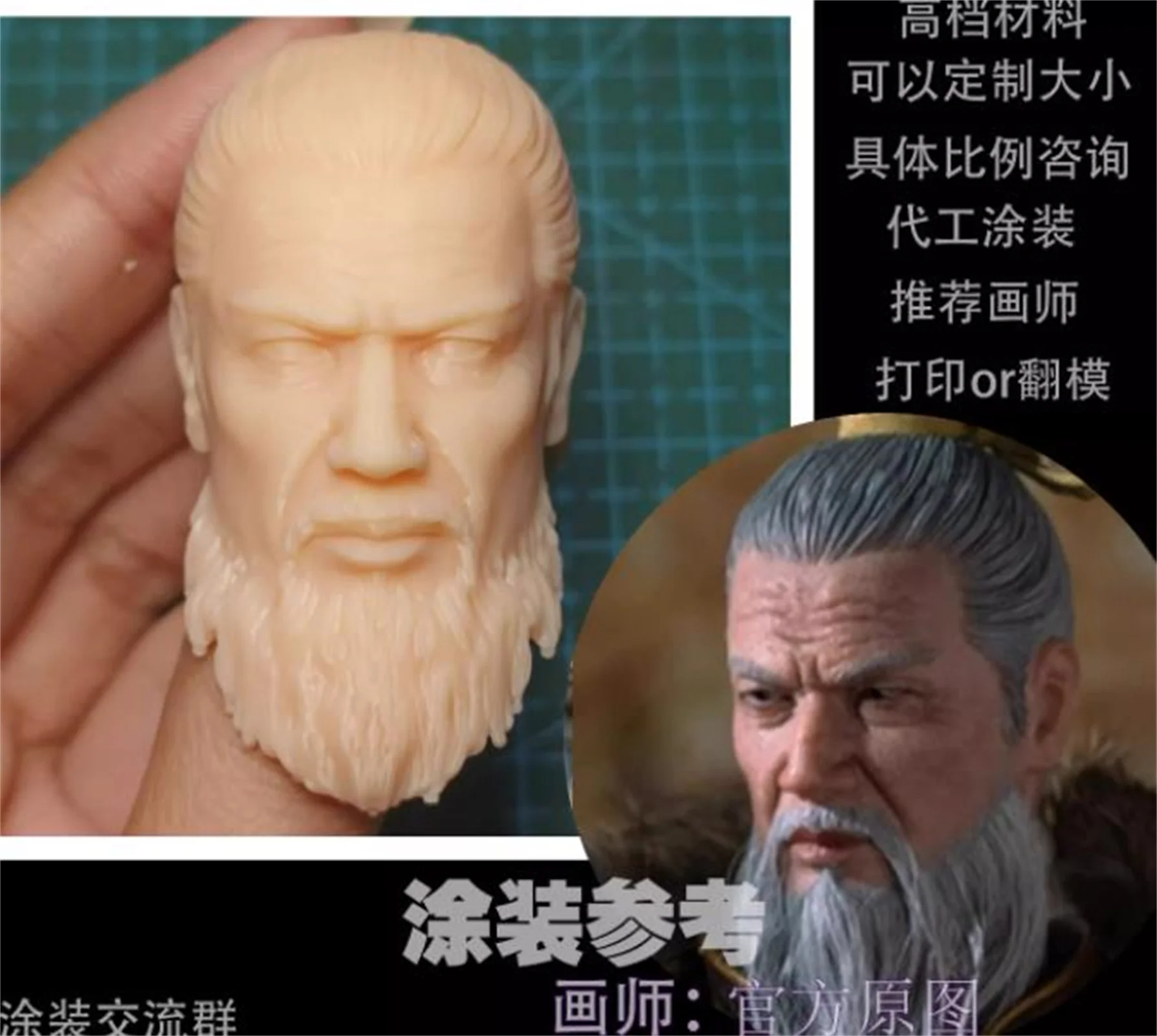 Huang Zhong – sculpture de tête des trois royaumes non peinte, échelle 1:6, modèle 3D pour figurine de 12 pouces, figurine de 12 pouces pour jouets corporels d'action de 12 pouces