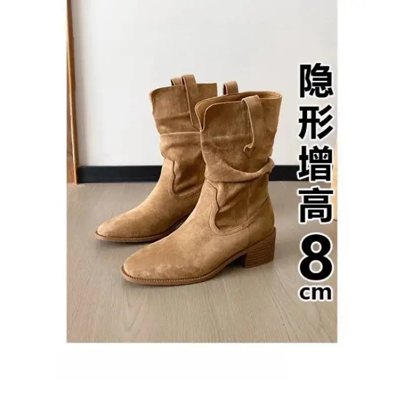

2026 Spring Ankle Boots Women's Retro Western Boots Pointed Toe Block Heel V Cut Slouchy Mid Calf Rider Fashion Short Boots