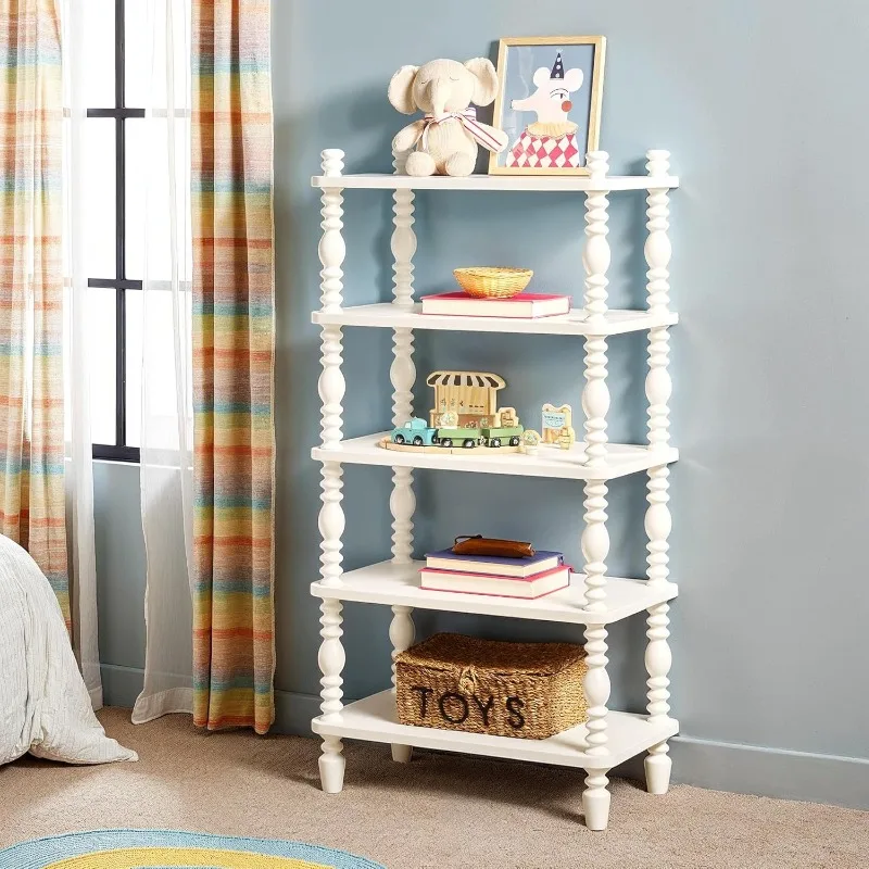 خزانة كتب خشبية تقليدية ممتازة للأطفال من Edison EZ Assembly، رف كتب حديث للمزرعة، 5 أرفف مغزل مفتوحة، خشب قصير