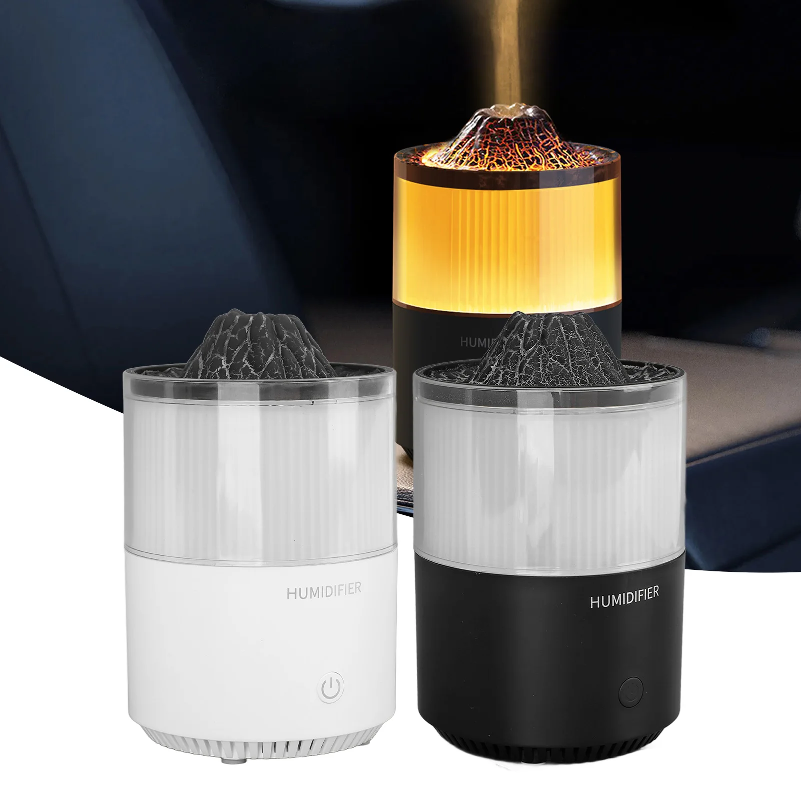 

Essential Oil Diffuser Humidifier Simulation Volcano 200ml with Colorful Light Low Noise Desktop Humidifier for Bedroom Office