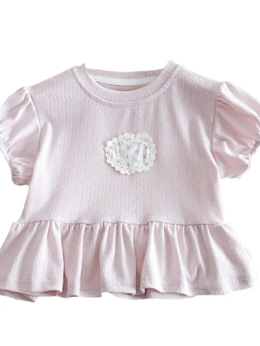 

Cute ort Sve Sweet Sle Children's T-irt Casual Versatile f Sve Dr Top for Girls Summer 2025 Faionable Silk
