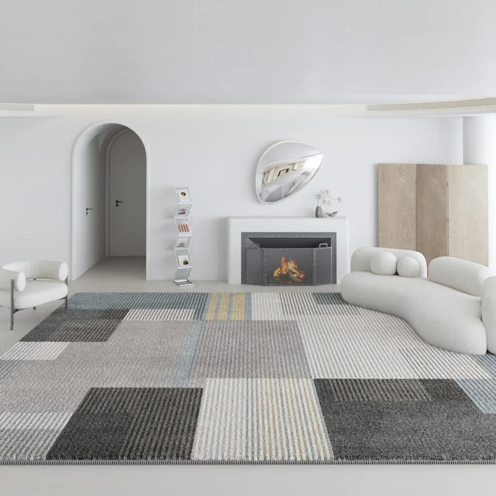 Alfombra geométrica de estilo nórdico para decoración de sala de estar, tapete de felpa gris para el hogar, alfombras minimalistas modernas para