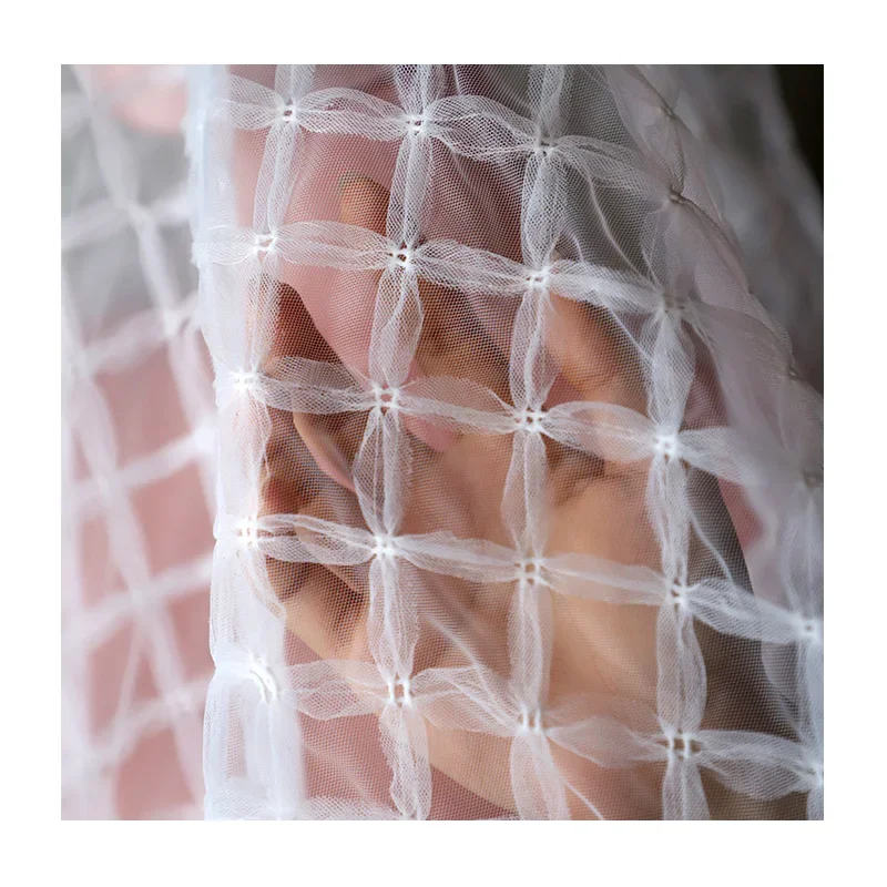 White Soft 3D Grid Tulle Mesh Fabric For Tutu Princess Dress Bridal Dress Voile Fabric Sewing Croptops Tops Cloth