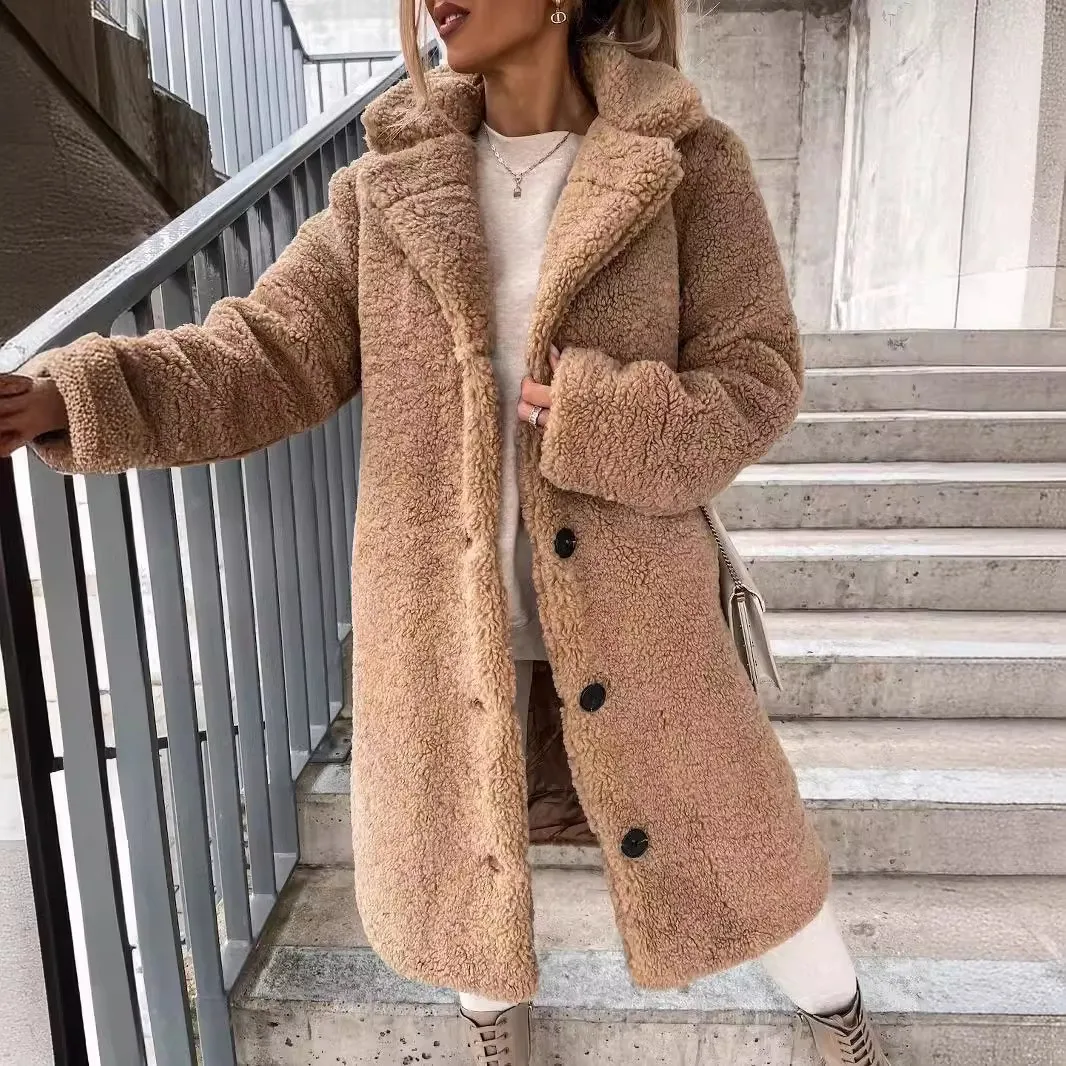 Long Sleeve Turn Down Collar Coat Mid Length Casual with Regular Sleeve Loose Fit Streetwear Western Women Winter Down Jacket