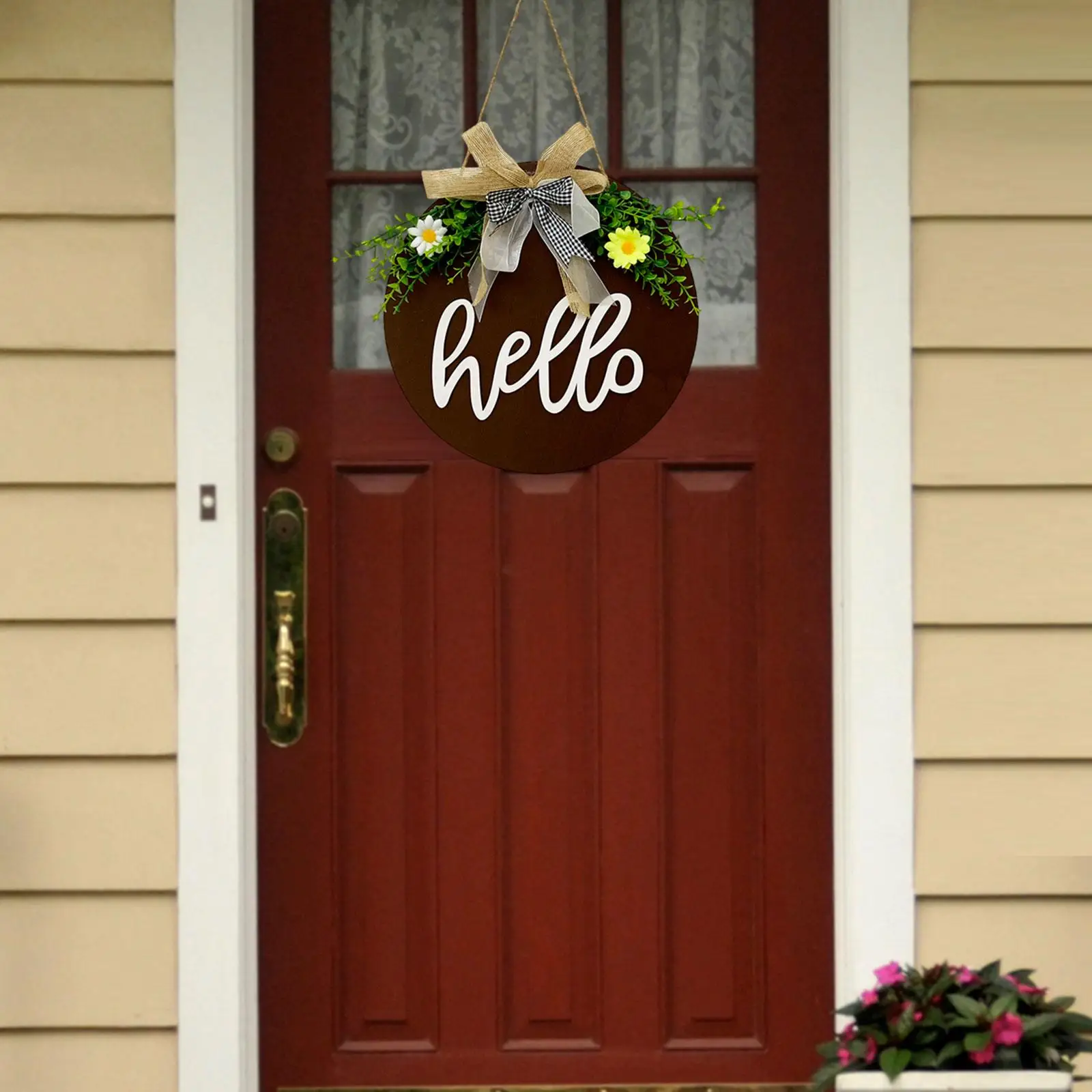 لافتة باب الترحيب، زخرفة شماعة الباب الخشبية، لافتة معلقة على الحائط مع فيونكة، لوحة زخرفية لمدخل الشرفة وديكور المنزل