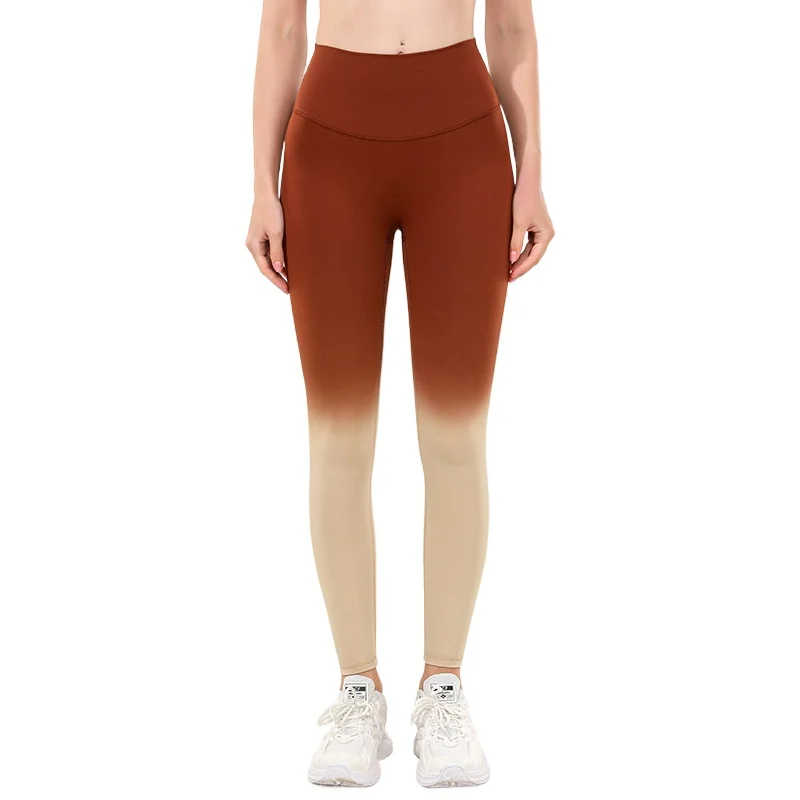 Gradient Color Peach Hip Nude Sensation High Waist Seamless One-Piece Fitness Leggings Yoga Pants for Women