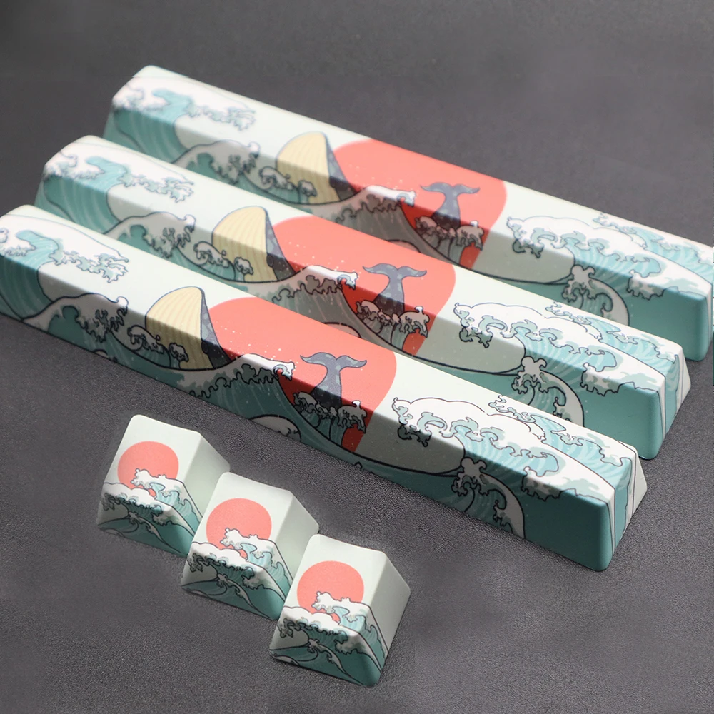 GTWIN New 2Pcs Coral Sea Keycaps PBT Five Sides Dye-Subbed Spacebar OEM Profile Space Bar Keycap for DIY Mechanical Keyboard