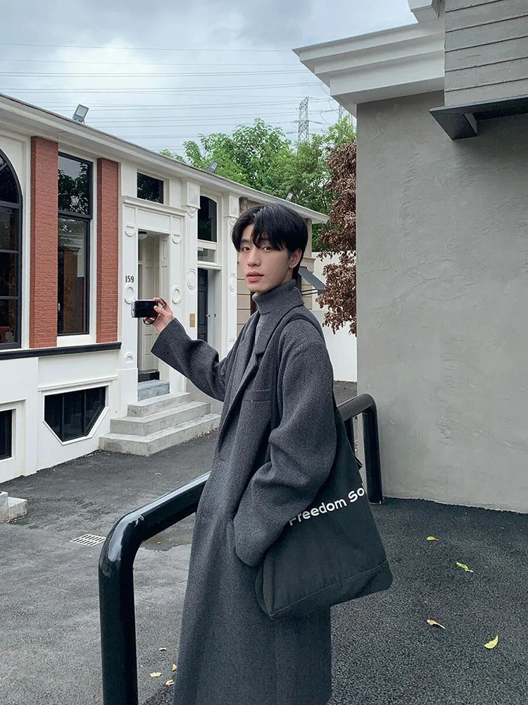 

Elby Мужское шерстяное пальто средней длины Осень-Весна Корейский Sle выше колена Briti Sle Ветровка Верхняя одежда Faionable Yout...