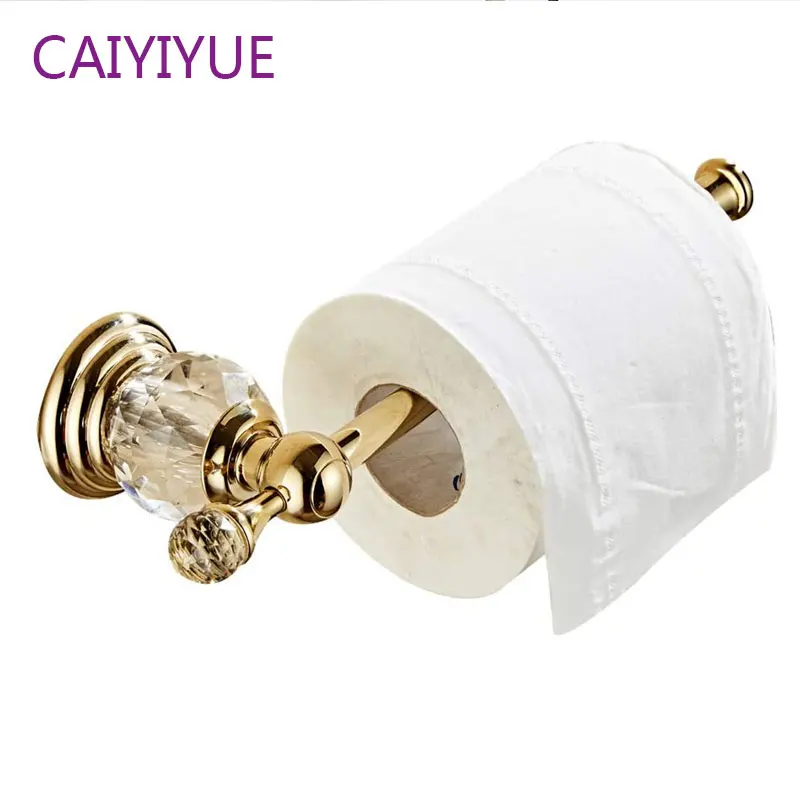 Crystal Toilet Paper Holder, Gold Toilet Roll Holder Modern Bathroom Accessories Zinc Alloy Tissue Hanger Wall Mounted