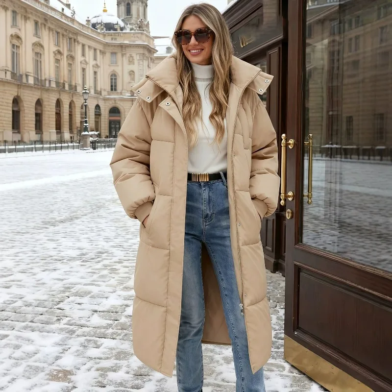 Cross Border Long Over Knee Winter New Cotton Jacket Women Korean Version Loose Cotton Jacket for Women Thick Cotton Women Coat