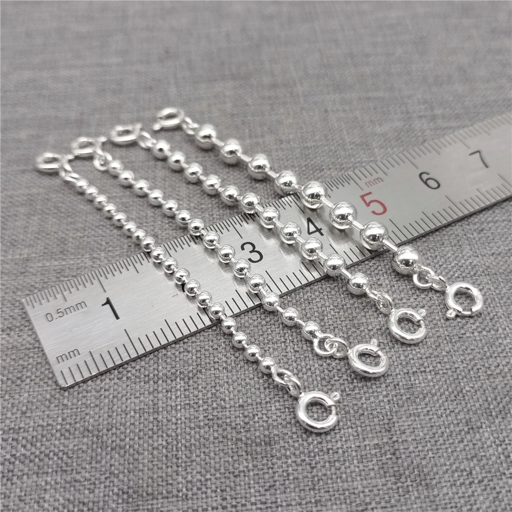 2 Sterling Silver Bead Chain Extension 2mm 2.5mm 3mm 4mm w/ Spring Ring Clasp