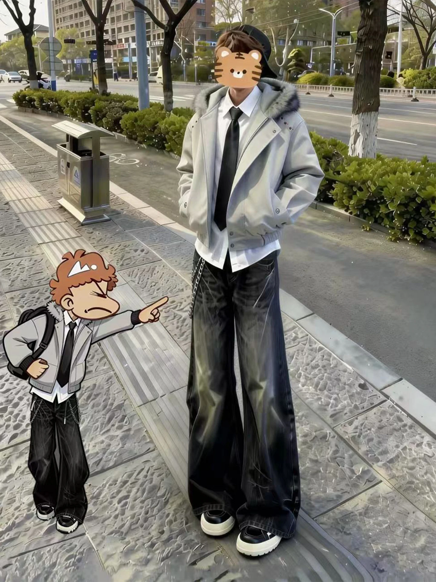 

Waed adual Bla Lightning Pattern Men's Jeans Spring Autumn Cleanfit Pants Sli Flared Legs Resistant to Wear And S...