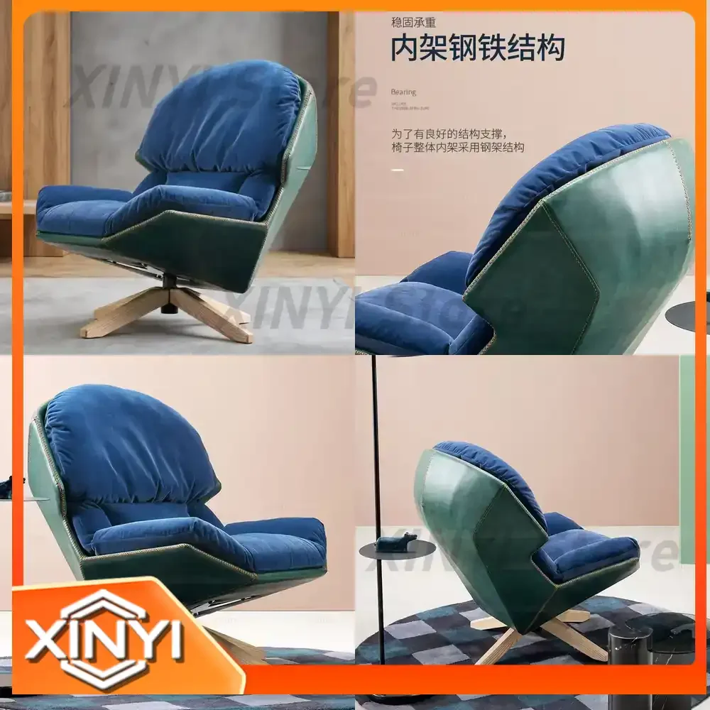 Rotating Single Velvet Accent Chair for Luxury Retro Blue Green Two Tone Lounge Chair for Living Room Bedroom Lazy Sofa