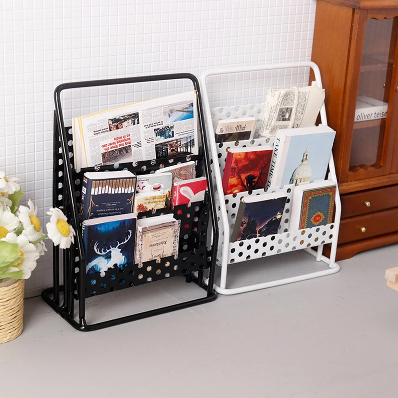 1:12 Dollhouse Iron Storage Rack Newspaper Rack Doll Miniatur Bookshelf Display Rack Furniture Home Decor Micro Scene Ornament