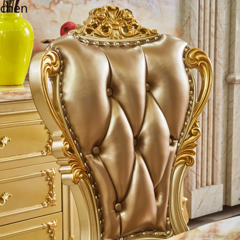 YFY Solid Wood Leather Chair High-end Noble Armchair Study Chair Home Double-sided Carved Leisure Chair