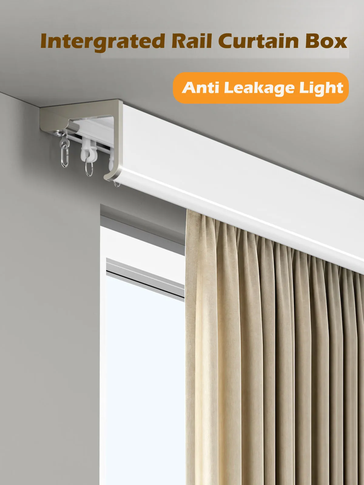 Silent Single Curtain Track Aluminum Alloy Integrated Rail Curtain Box Anti Leakage Light with Metal Pulleys for Ceiling Wall Mo