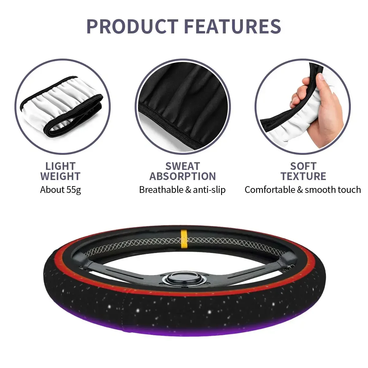 Rainbow Sparkle Car Steering Wheel Cover Non-slip Auto Steering Wheel Protector Colorful Auto Decor Steering-Wheel Accessories