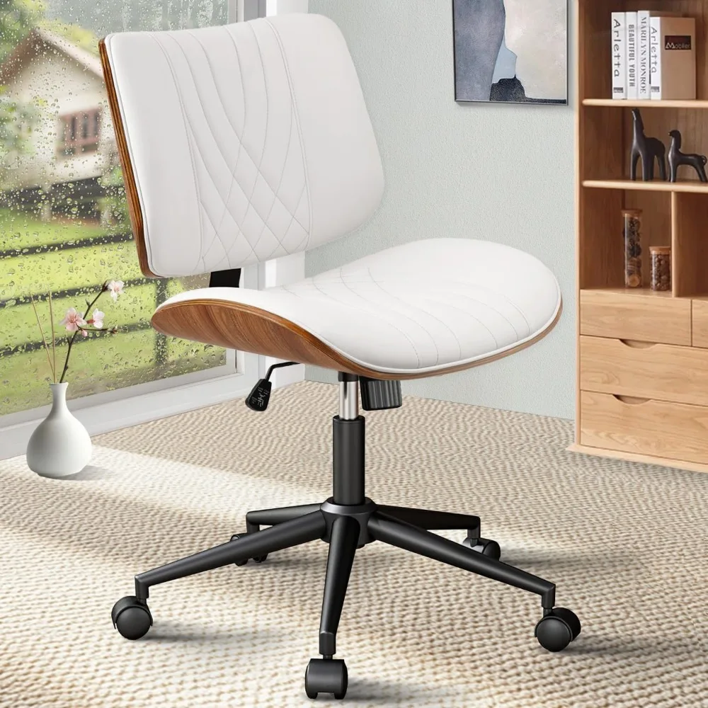 

Armless Home Office Chair, Desk Chair with Wheels, Adjustable Height Reading Chair, Leather Mid Back & Swivel Computer C