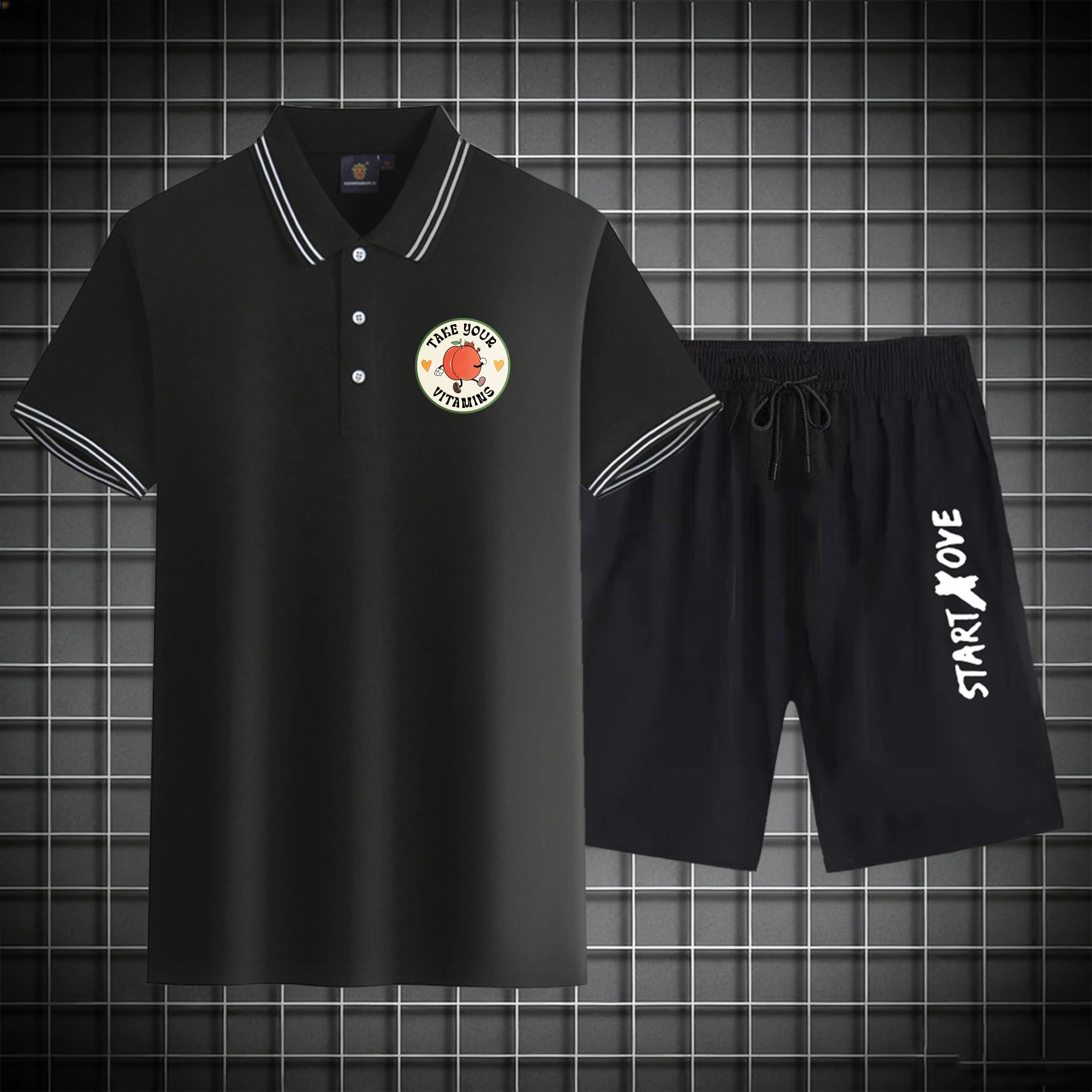 

men's Polos sets 2026 Summer Y2k tracksuits Polyester drip clothing Short sleeve sweatshirt set men's suits Graphic Printed