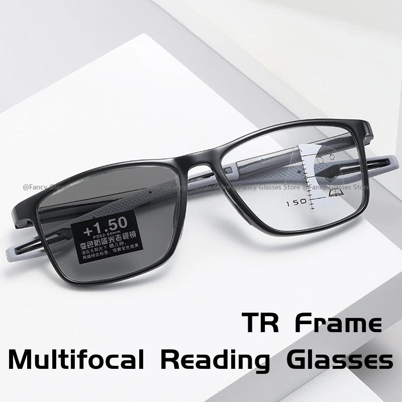 

Fashion Photochromic Glasses for Men Women Trendy TR90 Sports Eyewear Vintage Color Changing Multifocal Reading Glasses +1.0+4.0