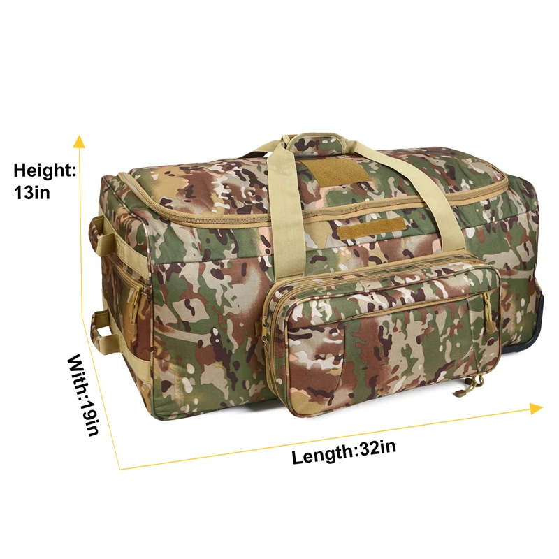 Large Capacity Military Tactical Travel Bag Wheeled Deployment Trolley Duffel Bag Heavy-Duty Camping Hiking Running Trekking