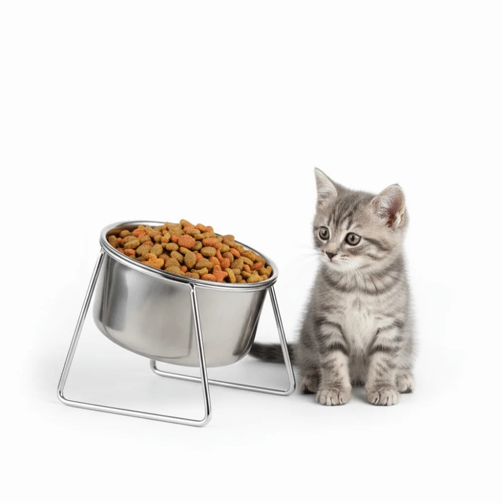 

Anti-Tipping Stainless Steel Cat Bowl with Stand Fall-Resistant Neck Protector Bowl Sturdy Anti-leak High Foot Dog Feeder Travel