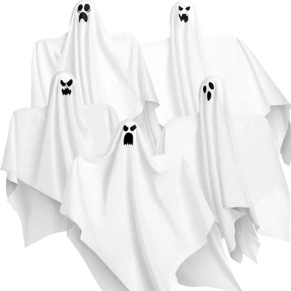 27.5" Hanging Ghosts Halloween Outdoor Decoration (5 Pack) Cute Flying Ghost for Halloween Front Yard Patio Lawn Garden Party Décor and Holiday Hanging Decorations