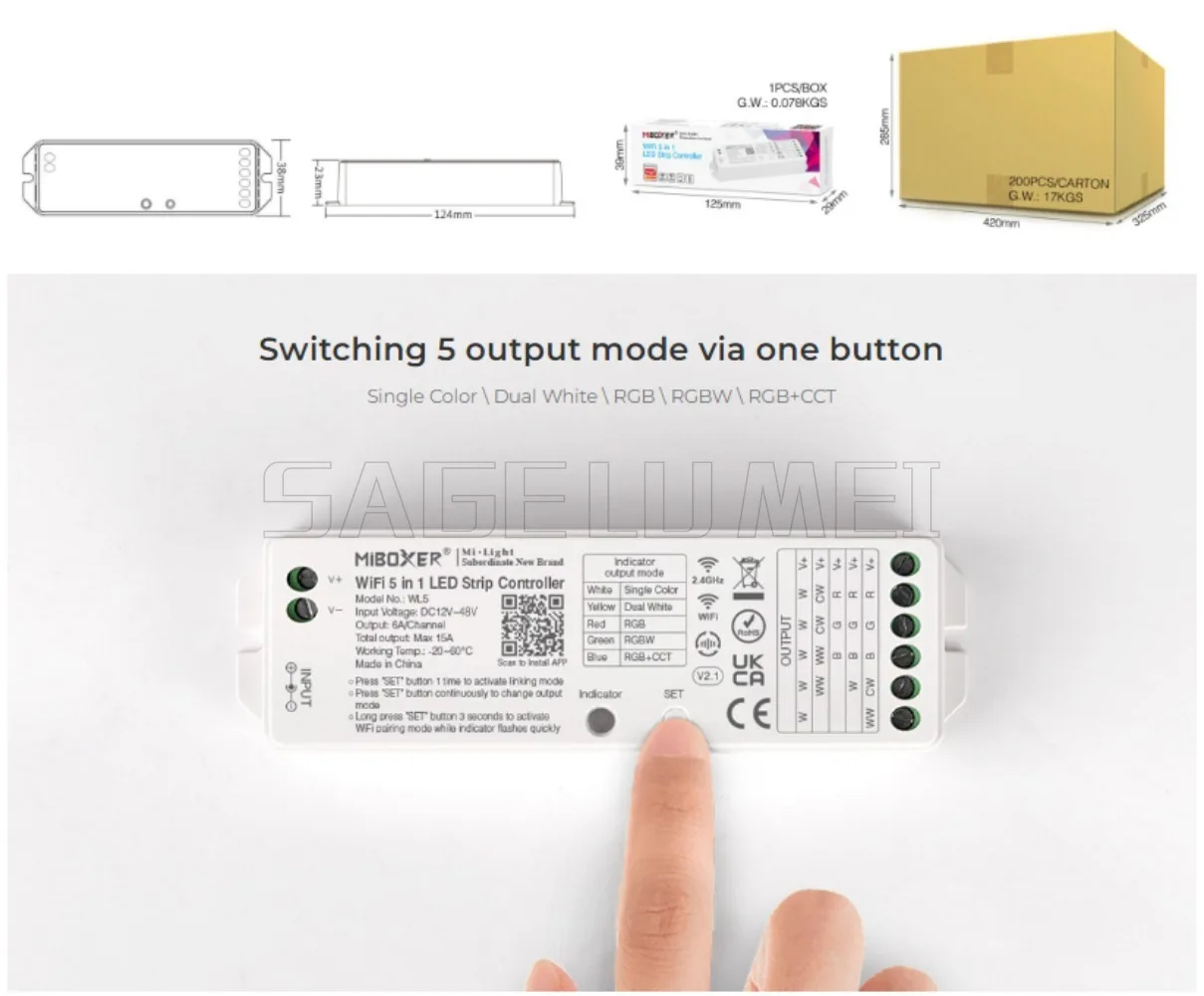 Miboxer جديد ترقية مقاوم للماء IP67 WL5-WP وغير مقاوم للماء WL5 5 في 1 LED تحكم WiFi + 2.4G الذكية LED قطاع التحكم DC12 ~ 48 فولت #2