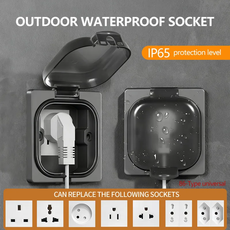 

Водонепроницаемая уличная розетка IP65, настенная панель высокой мощности 16 А, розетка 10 А в США/тайском стиле, электрическая защита от атмосферных воздействий для ванной комнаты