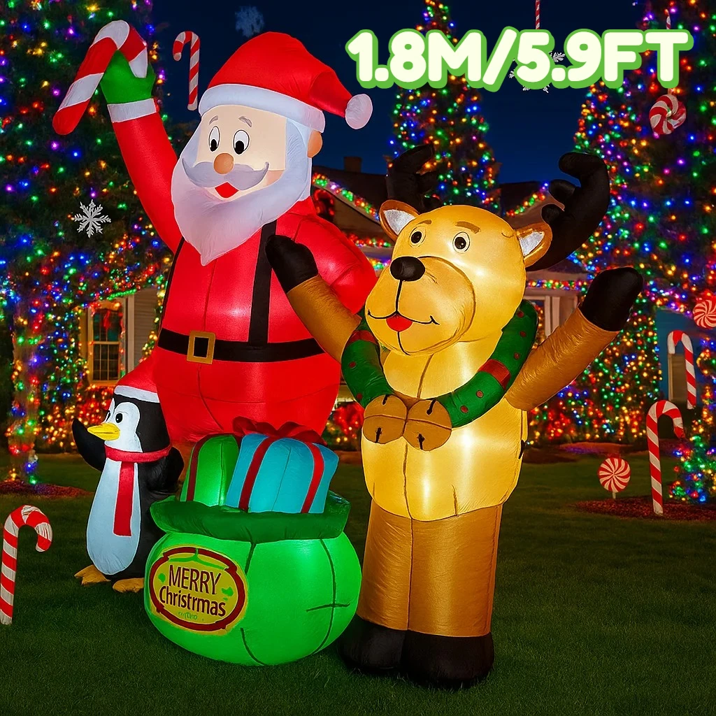 2.1M/6.8FT Santa Claus Penguin Reindeer Inflatable Model Christmas Decor LED Lights Outdoor Holiday Decor Home Yard Party Toy