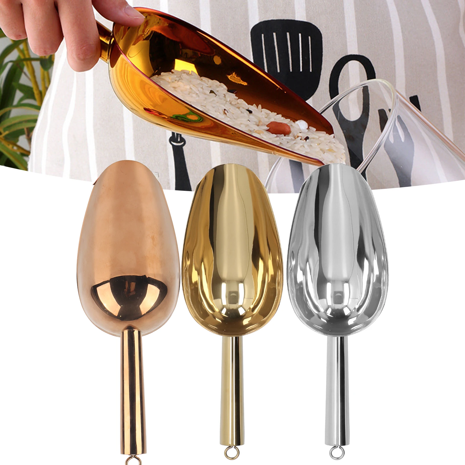 Ice Scooper Stainless Steel U Shaped Sturdy Food Grade Ice Bucket Scoop for Home Hotel Restaurant Ice Bucket Scoop Kitchen Tools