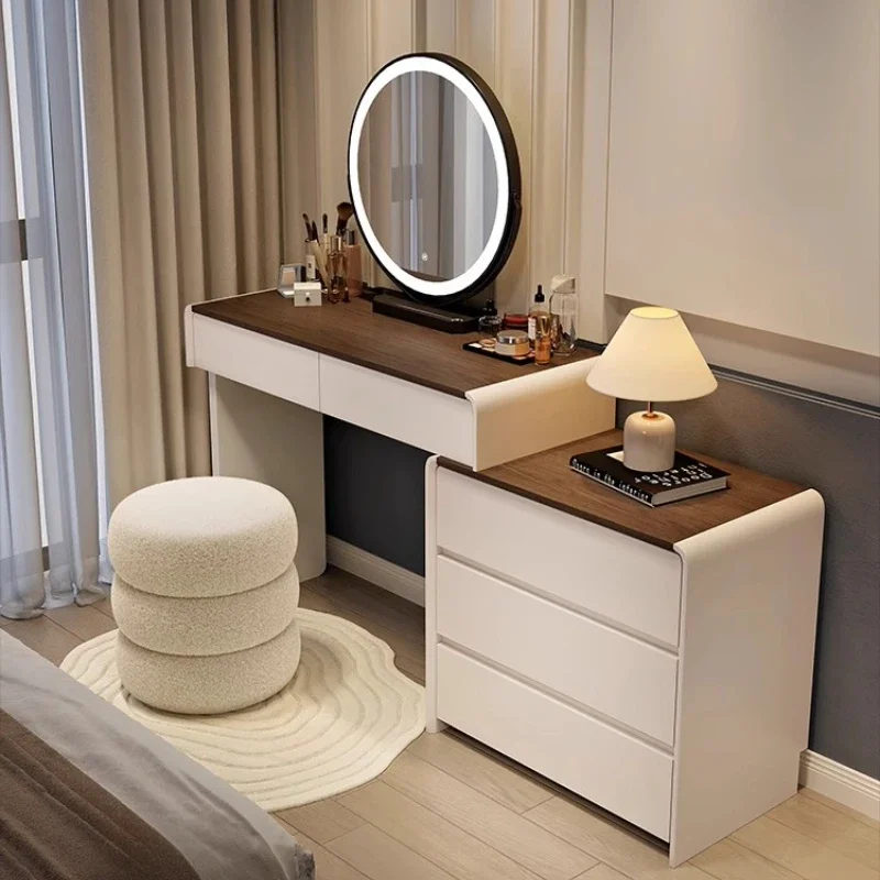

Bedroom Furniture Nordic Light Luxury Solid Wood Makeup Table Storage Cabinet Vanity Dressing Table Dresser Makeup Vanities Set