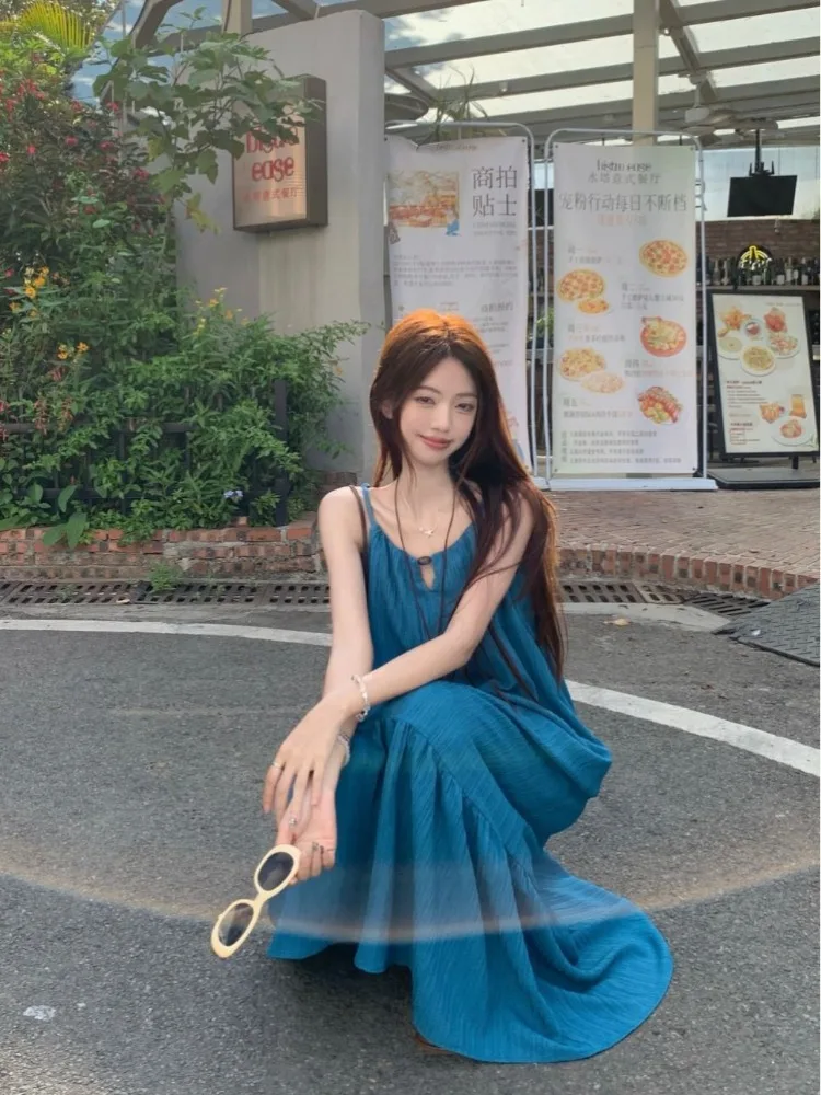 Sweet Vacation Beach Dress Sets Women Tassel Cover Up Vest Suspender Dress 2-piece Set Design All-match Long Dresses Outfits