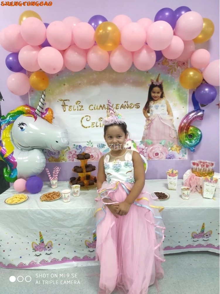 Unicorn Rainbow Happy Birthday Party Backdrop Flower Gold Glitter Unicorn Baby Shower Girl First Birthday Photography Background