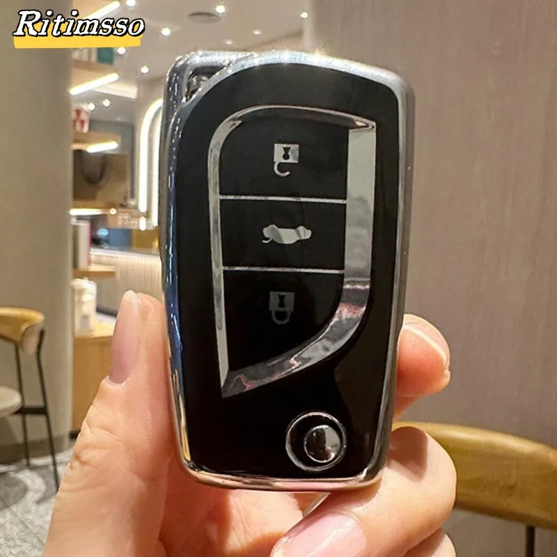 3  Buttons TPU Flip Folding Car Key Case Cover for Toyota Hilux Corolla Avensis Prado Fortuner RAV4 CHR Shell Car Accessories