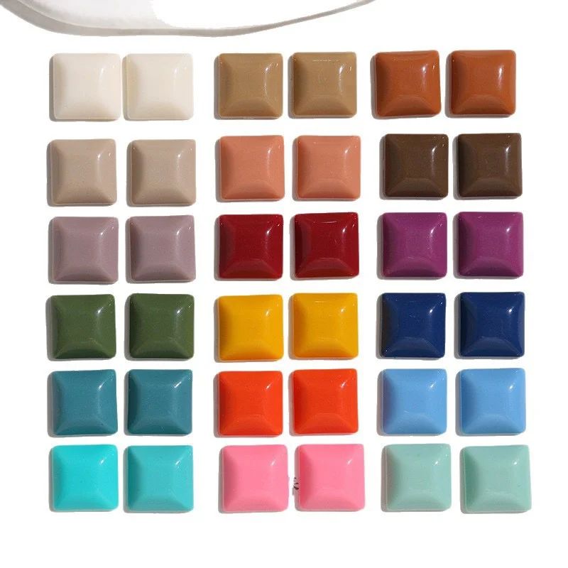 New arrived 100pcs/lot 15mm color print geometry square shape resin cabochon beads diy jewlery garment hair accessory