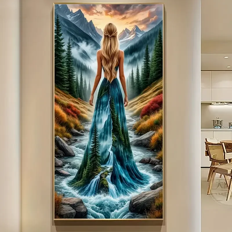 Stream Tree Woman Back Diy Diamond Painting 2026 Full Drill Diamond Art Mosaic Jewelry Cross Stitch Christmas Gift Home Decor