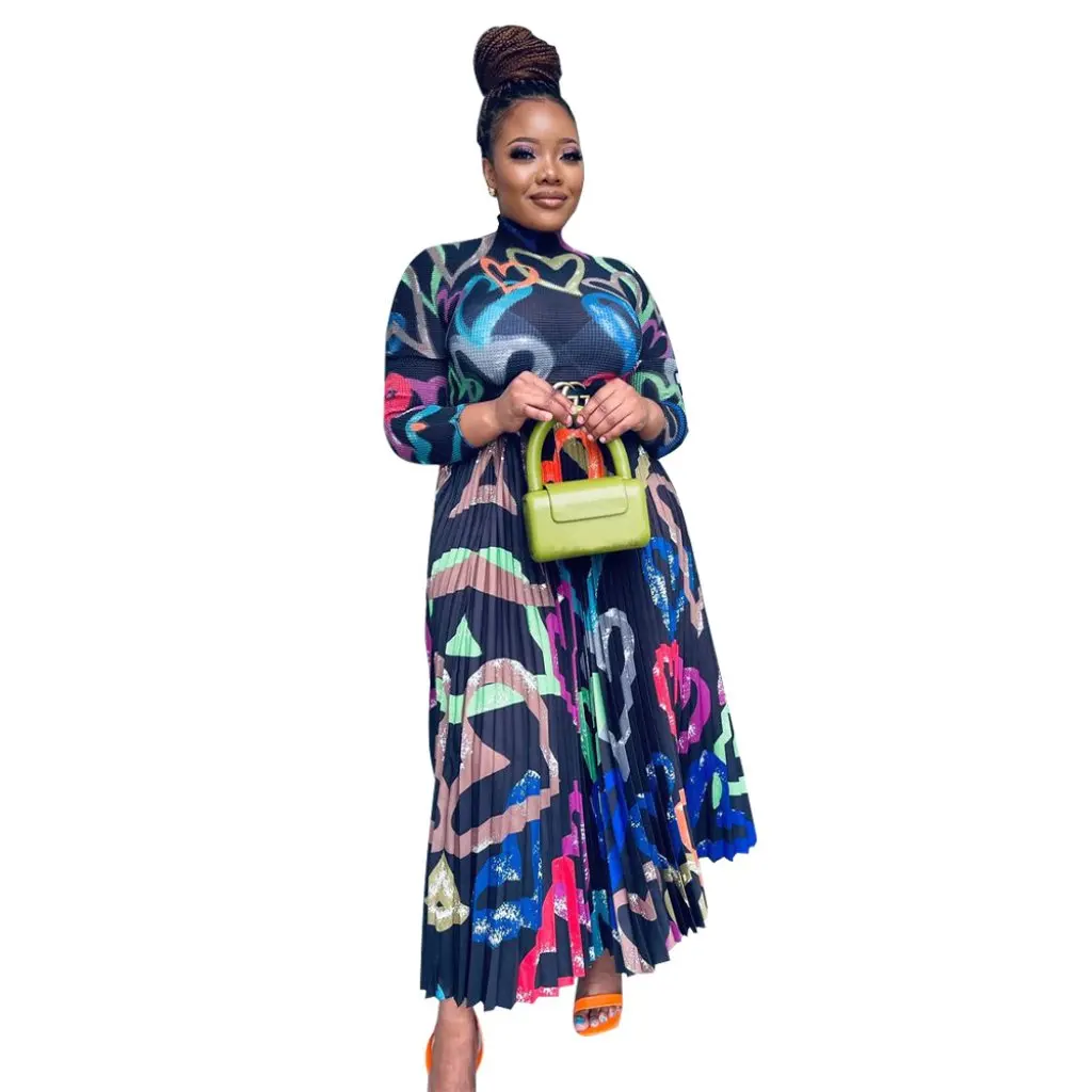 

Women's Explosions Printed Pleated Two-Piece Set Oversize Skirt Suit K10389 Independent Station European And American Style