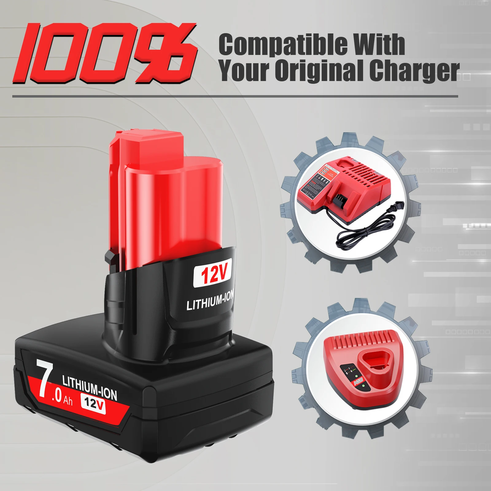 7000mAh Battery For Milwaukee M12 Rechargeable Battery 7.0Ah For 12V Cordless Tools 48-11-2402 48-11-2411 48-11-2401 MIL-12A-LI