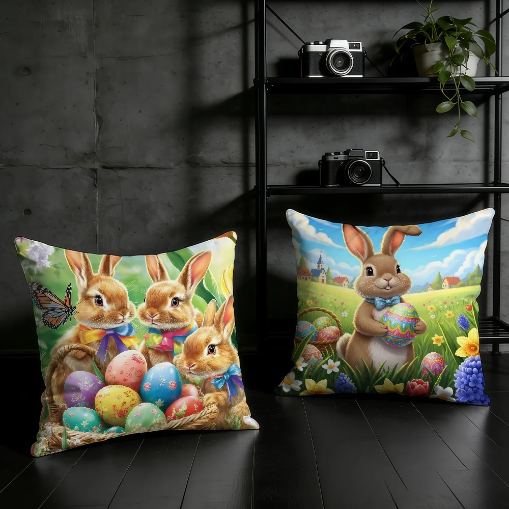 Easter Bunny Egg Cushion Cover Birthday Anniversary Gifts Double Sided Printed Zipper Cushion Cover Soft Skin Bedding