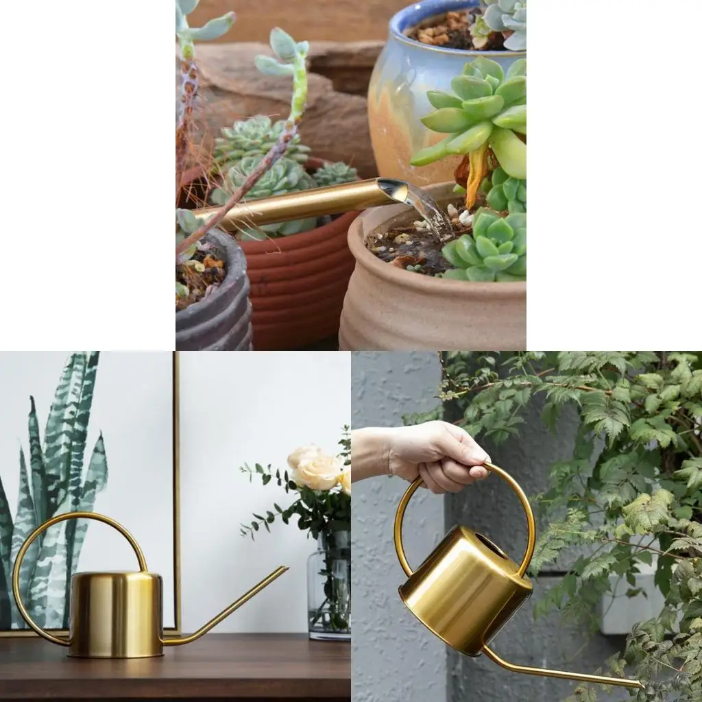 

F19B Long Tips Watering Can 1300ml Portable Gardening Watering Bottle Stainless Steel Long Spout Watering Pot for House Plant