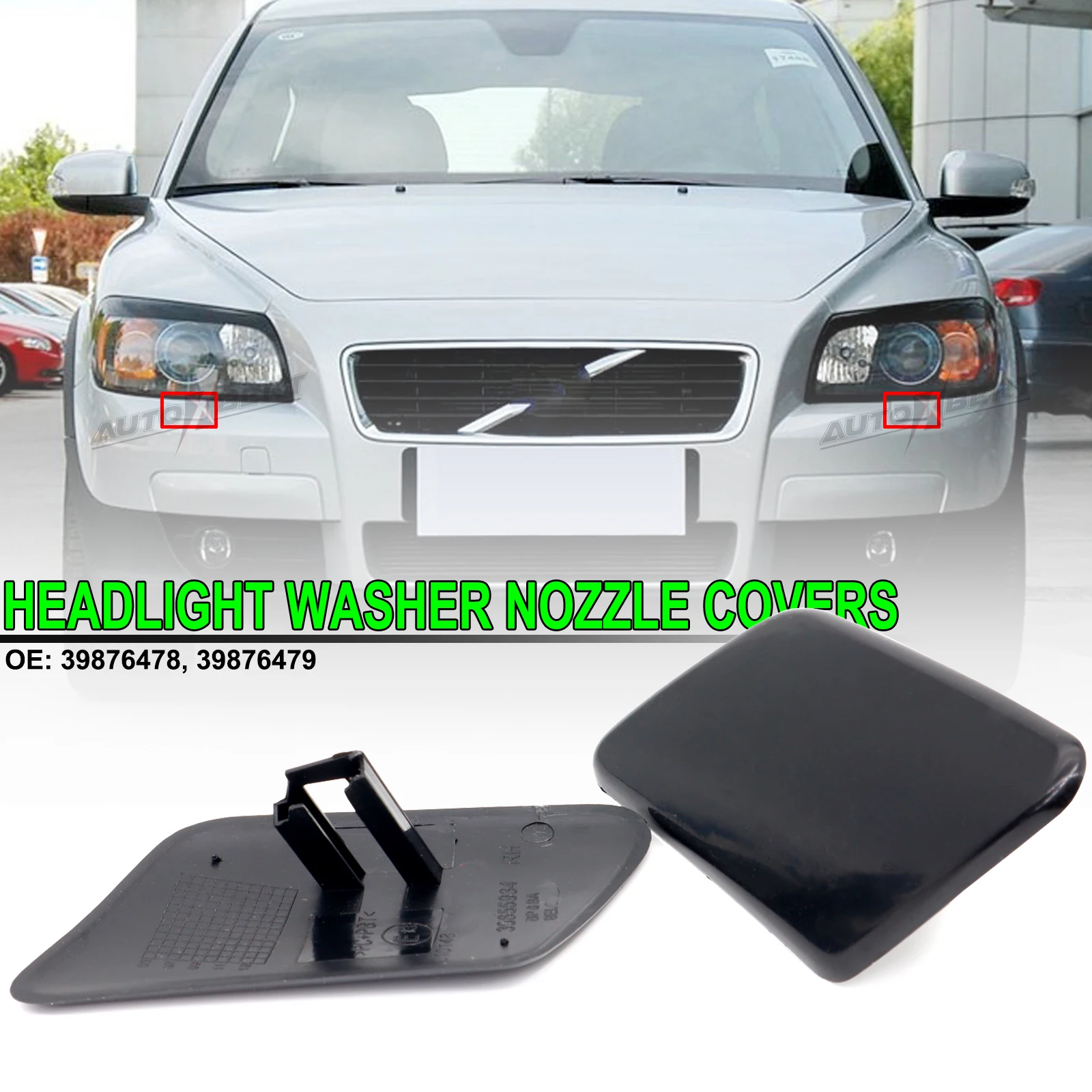 For Volvo C30 2008-2013 Front Bumper Headlight Washer Nozzle Jet Cover R L Headlamp Unpainted Cap 39876478 39876479 Car Styling